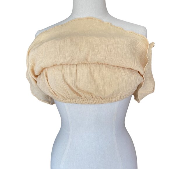 Free People Strapless Top Ruffle Gauzy Boho Festival Crop Coastal Coachella Sz S - Picture 8 of 12